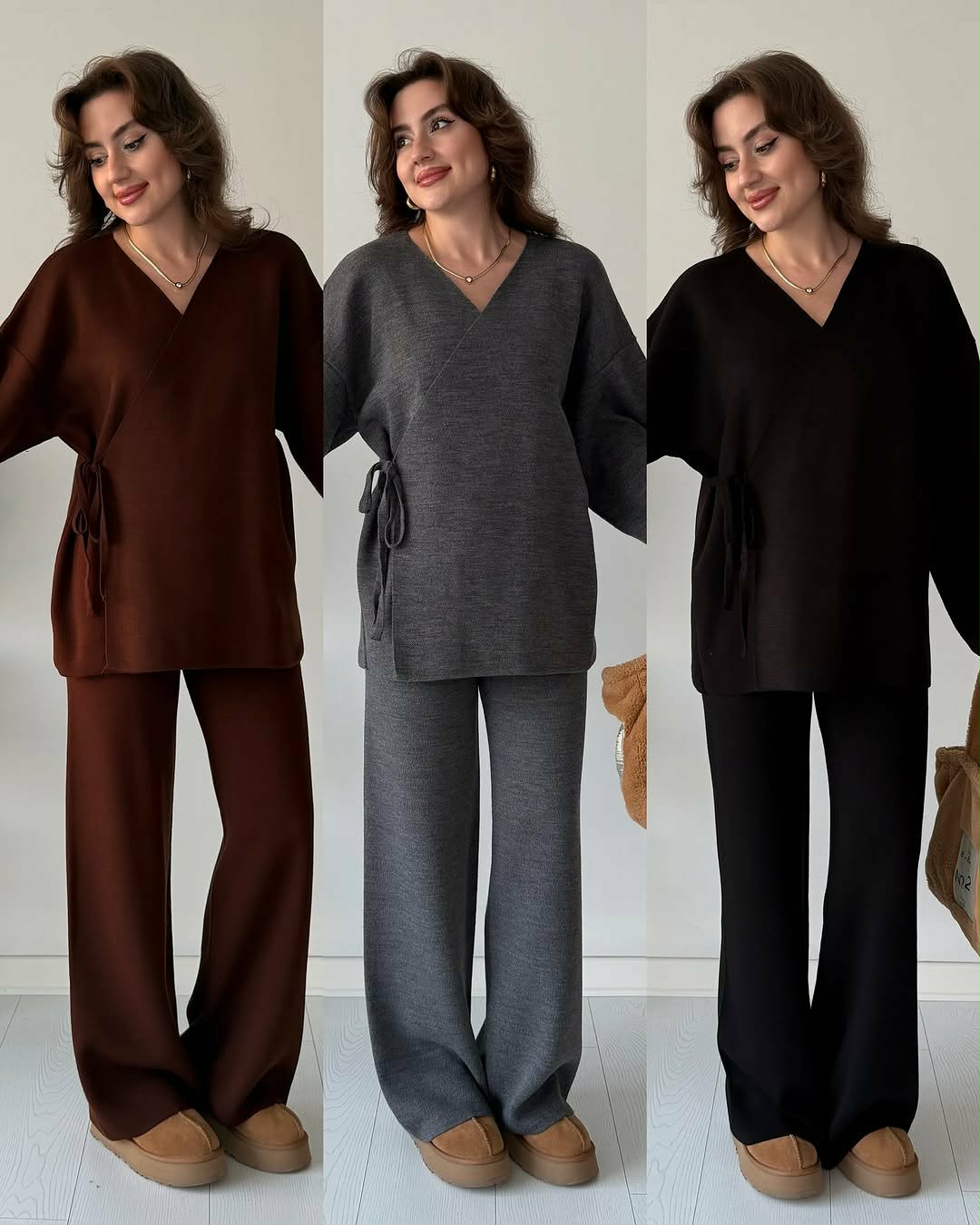 Overlap Gown Style 3-Pcs Winter Co-Ord Set. WWTS-24 V2 Main image