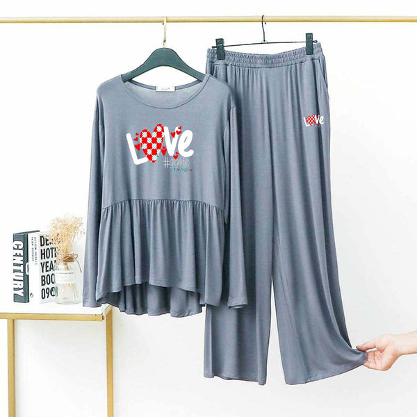 Peplum-Style Big-Printed 2-Pcs Lounge And Night Wear Suit. WLW-11