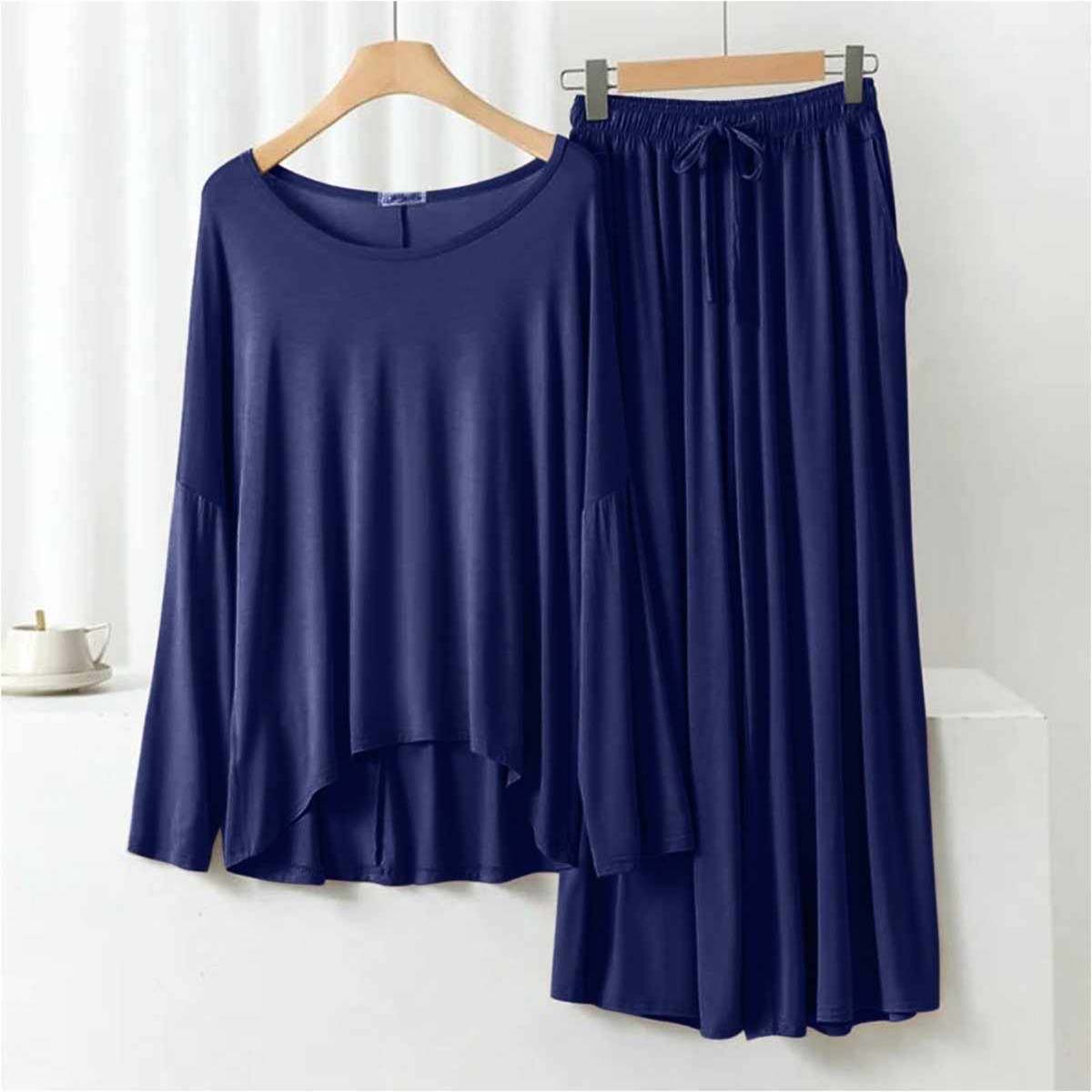Navy Plazo-Style 2-Pcs Lounge And Night Wear Suit. WLW-08