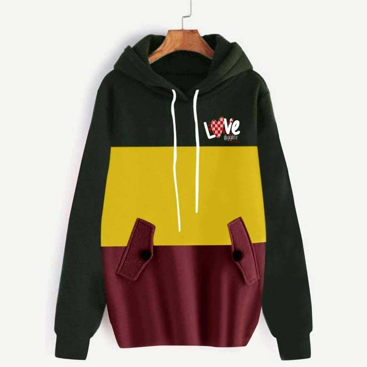 Patch-Work Flap Style Long Winter Hoodie For Her. Main image