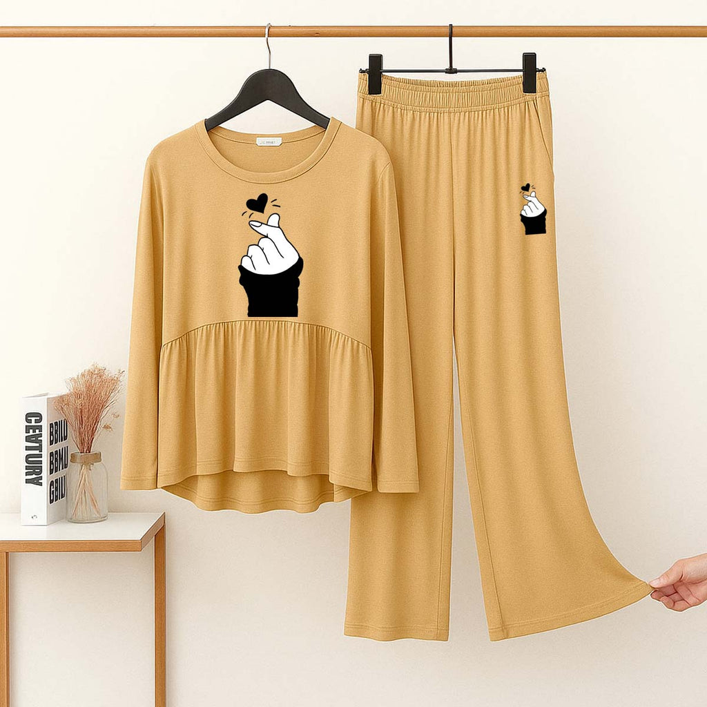 Peplum-Style Big-Printed 2-Pcs Lounge And Night Wear Suit. WLW-11