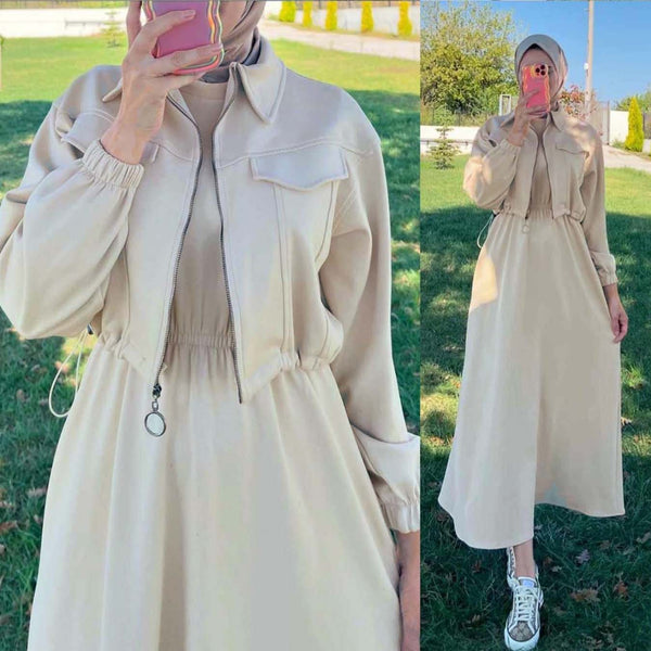 Drop Shoulder Short Jacket Maxi Style 2-Pcs Winter Co-Ord Set. WWTS-15