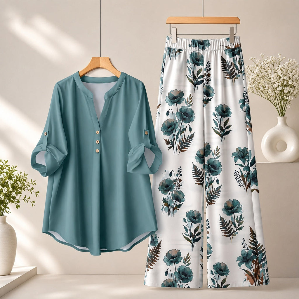 Binara Printed Western Shirt Style Stitched Co-Ord Set!. PCS# 23 Dress Code