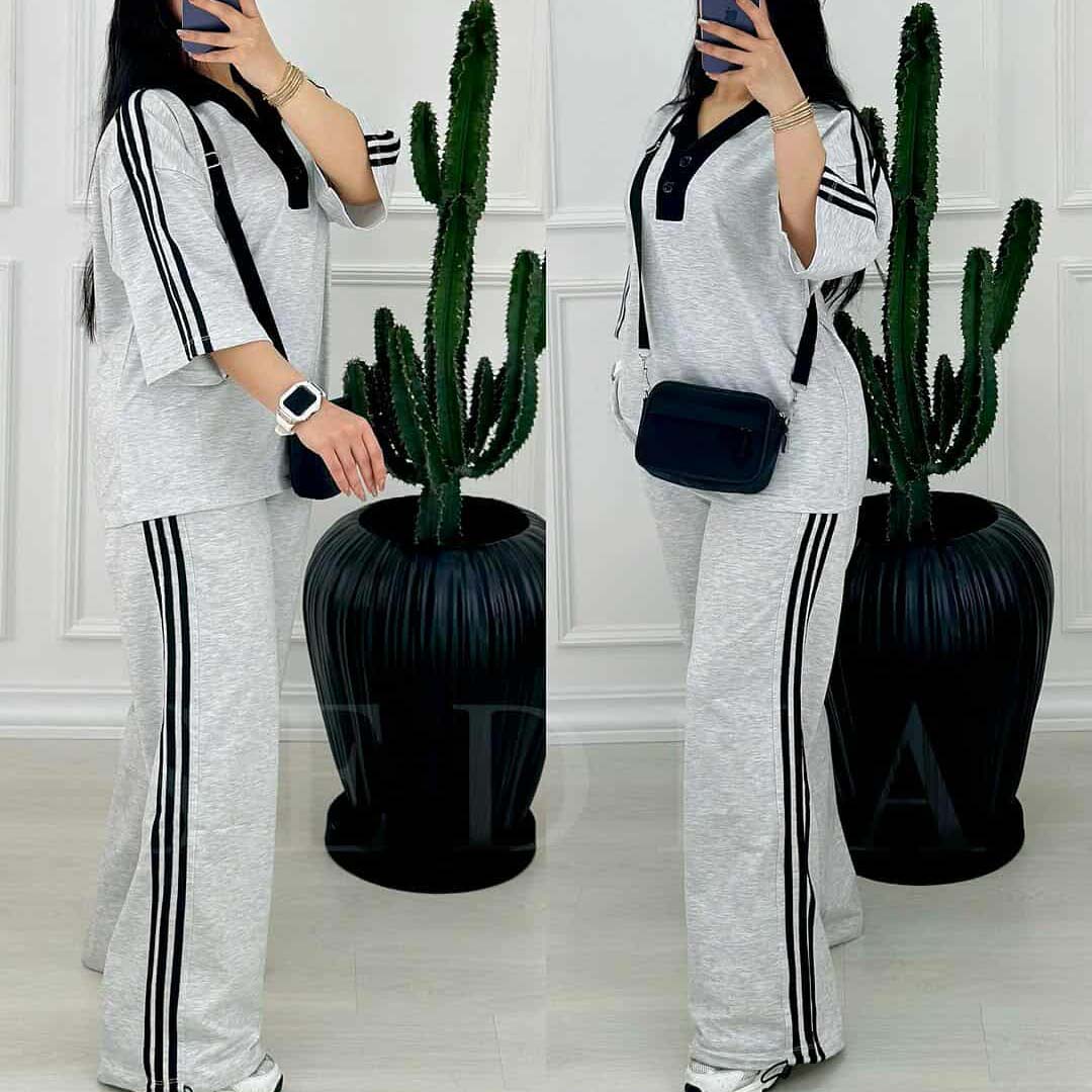 Contrast Collar 3-Stripe Style Western 2-Pcs Summer Tracksuit For Her. WSTS-06 Main image