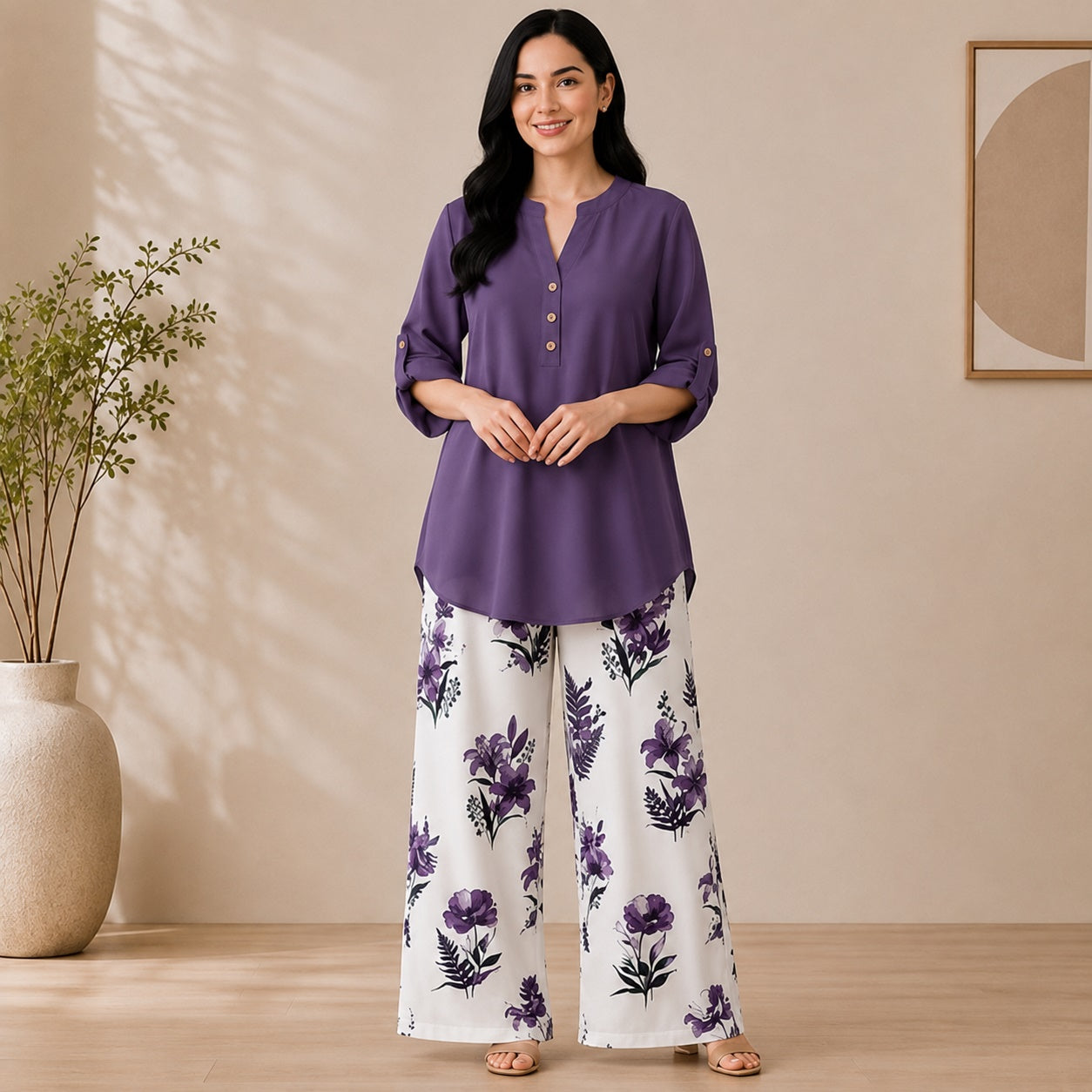 Binara Printed Western Shirt Style Stitched Co-Ord Set!. PCS# 43 Dress Code