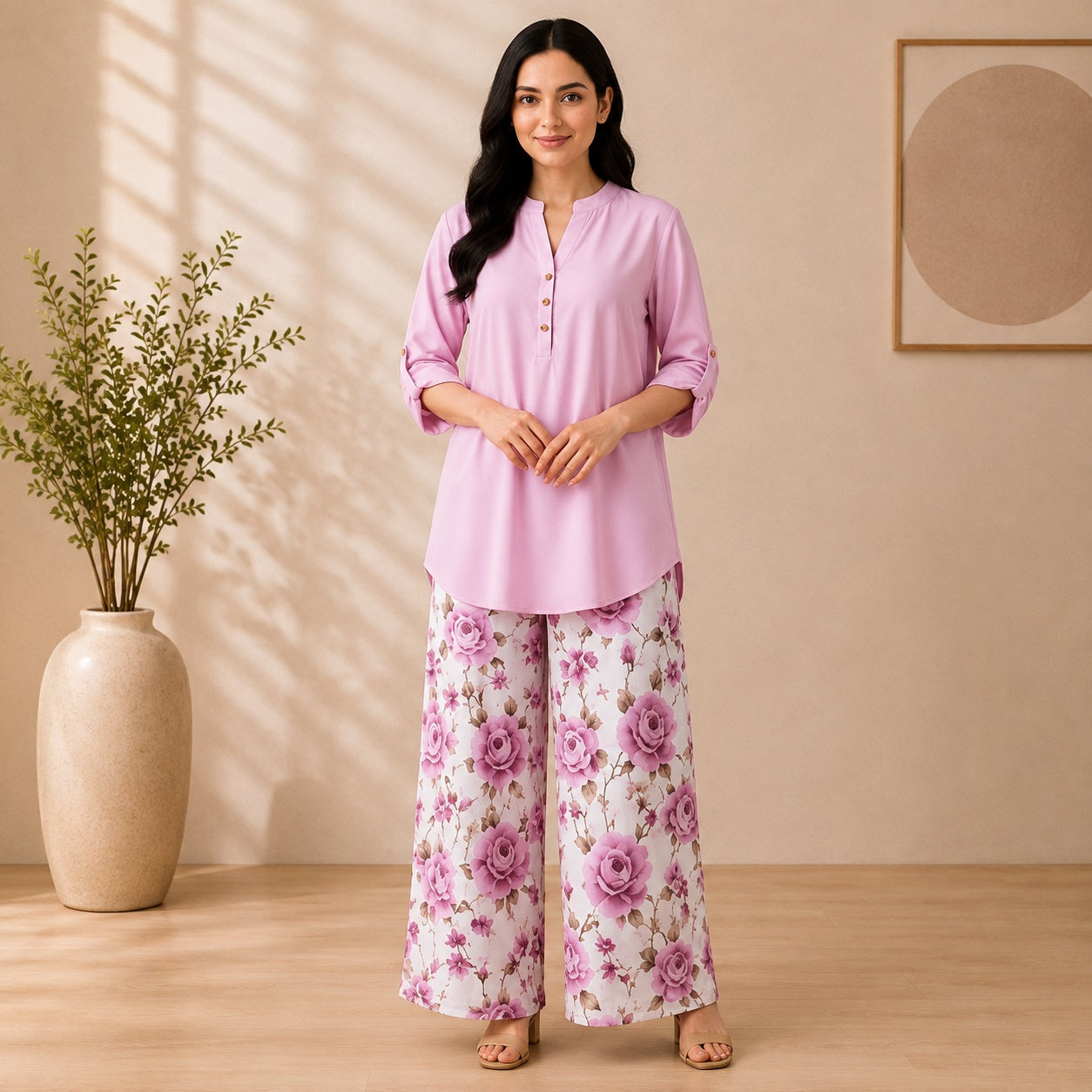 Binara Printed Western Shirt Style Stitched Co-Ord Set!. PCS# 48 Dress Code