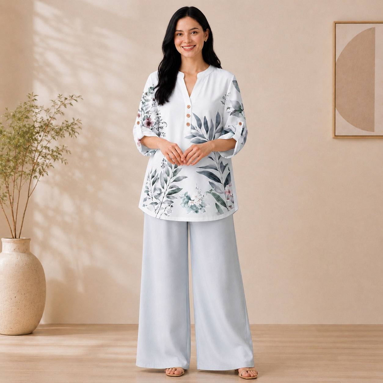Binara Printed Western Shirt Style Stitched Co-Ord Set!. PCS# 16 Dress Code