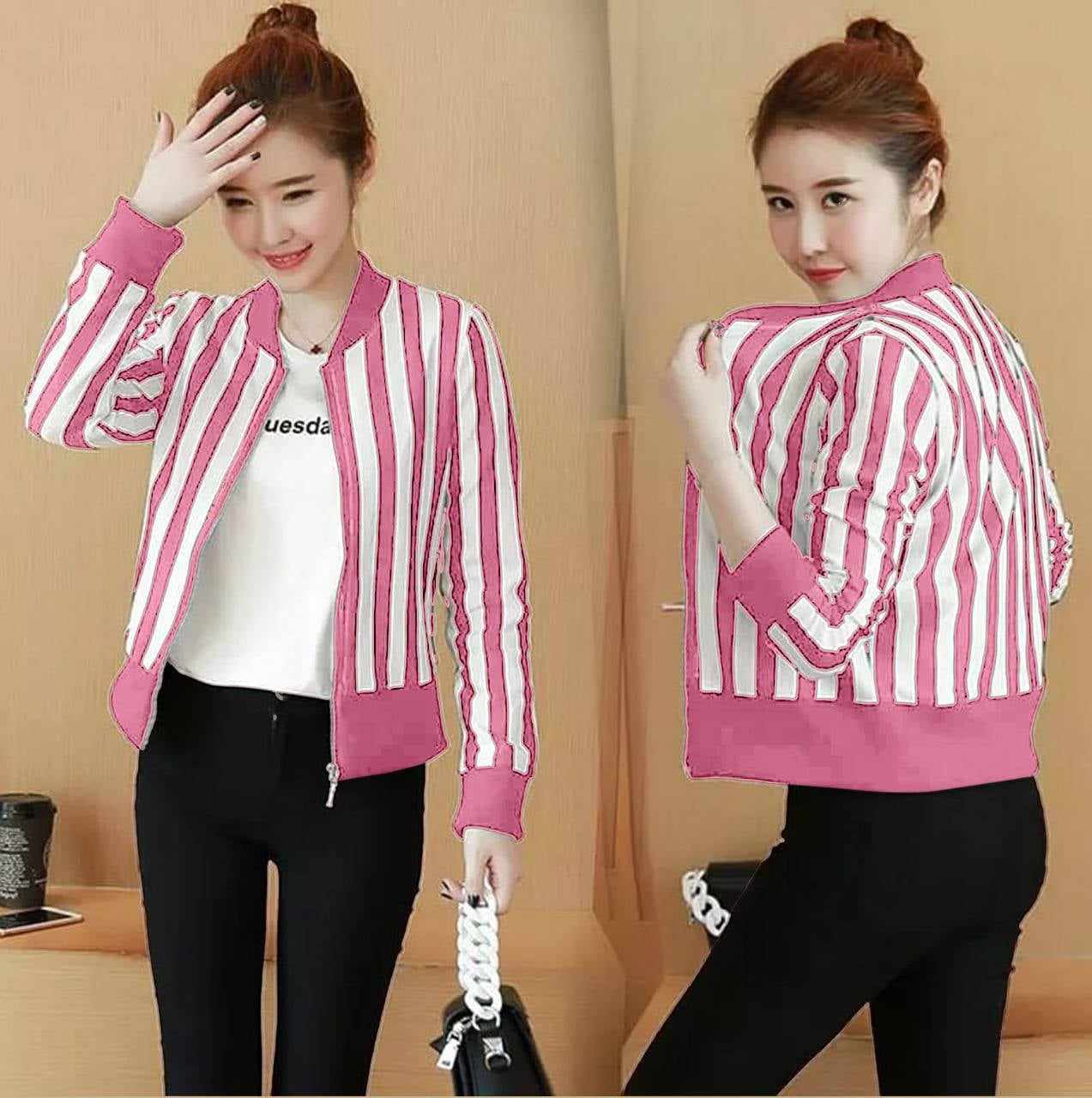 Korean Stripe Style Winter Zipper Jacket. Secondary image