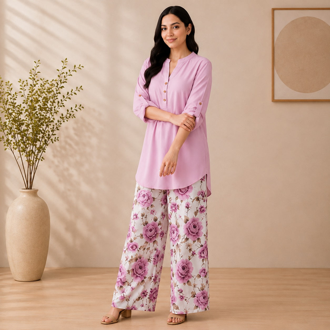 Binara Printed Western Shirt Style Stitched Co-Ord Set!. PCS# 48 Dress Code