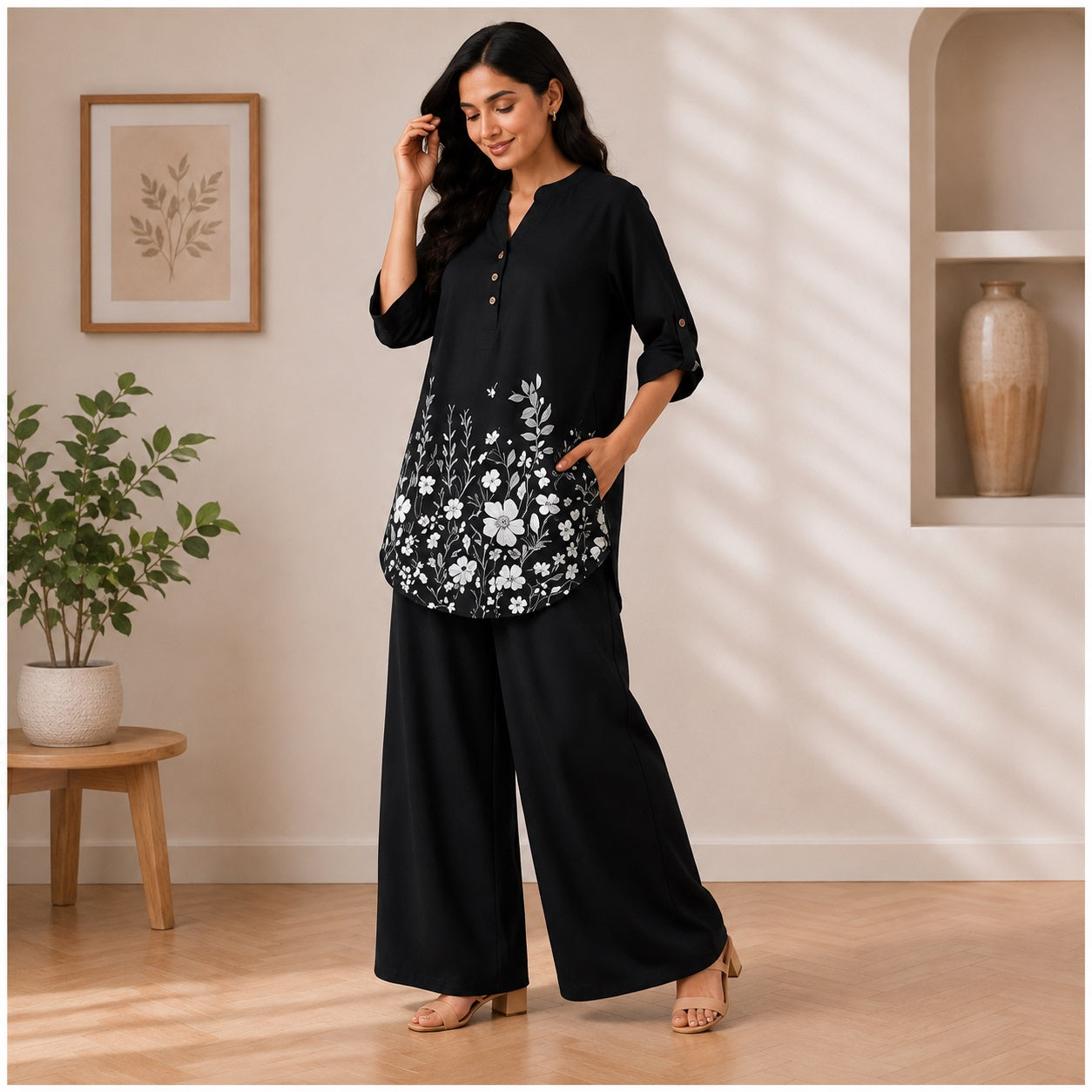 Binara Printed Western Shirt Style Stitched Co-Ord Set!. PCS# 37 Dress Code