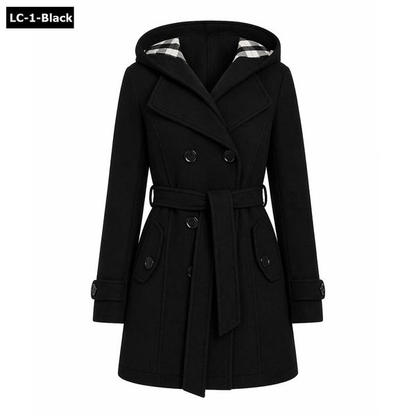 6-Button Hooded Style Casual Winter Fleece Coat For Her.