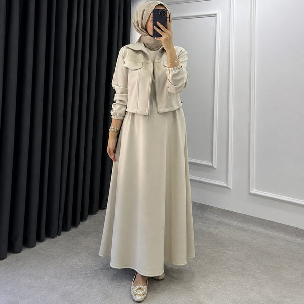 Drop Shoulder Short Jacket Maxi Style 2-Pcs Winter Co-Ord Set. WWTS-15 V3