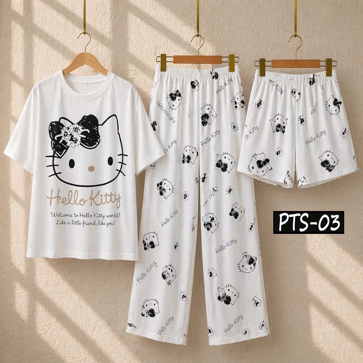 Kitty Printed 3-Pcs Summer Launge & Night Wear Suit. PTS-03 Main image