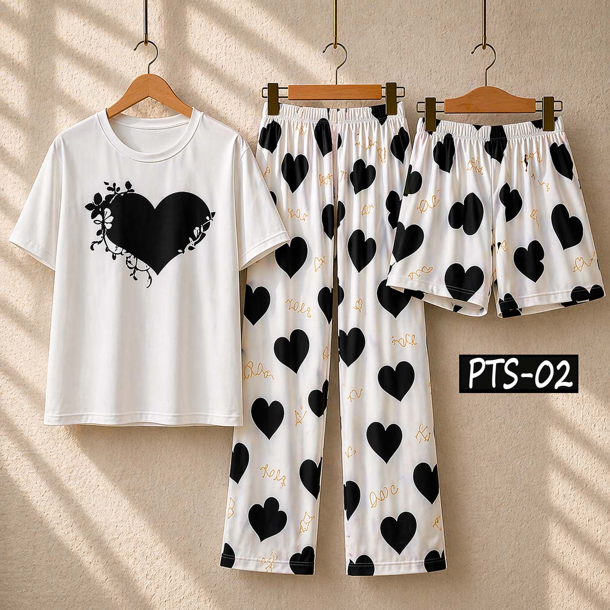 Heart Printed 3-Pcs Summer Launge & Night Wear Suit. PTS-02 Main image