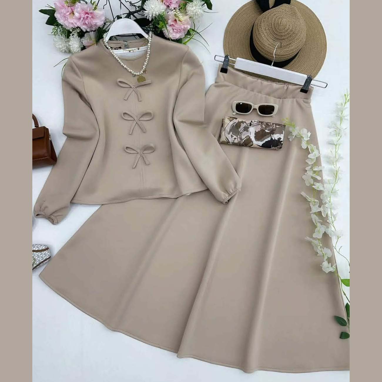Bow Shirt & Skirt Style 2-Pcs Winter Co-Ord Set. WWTS-46 Main image