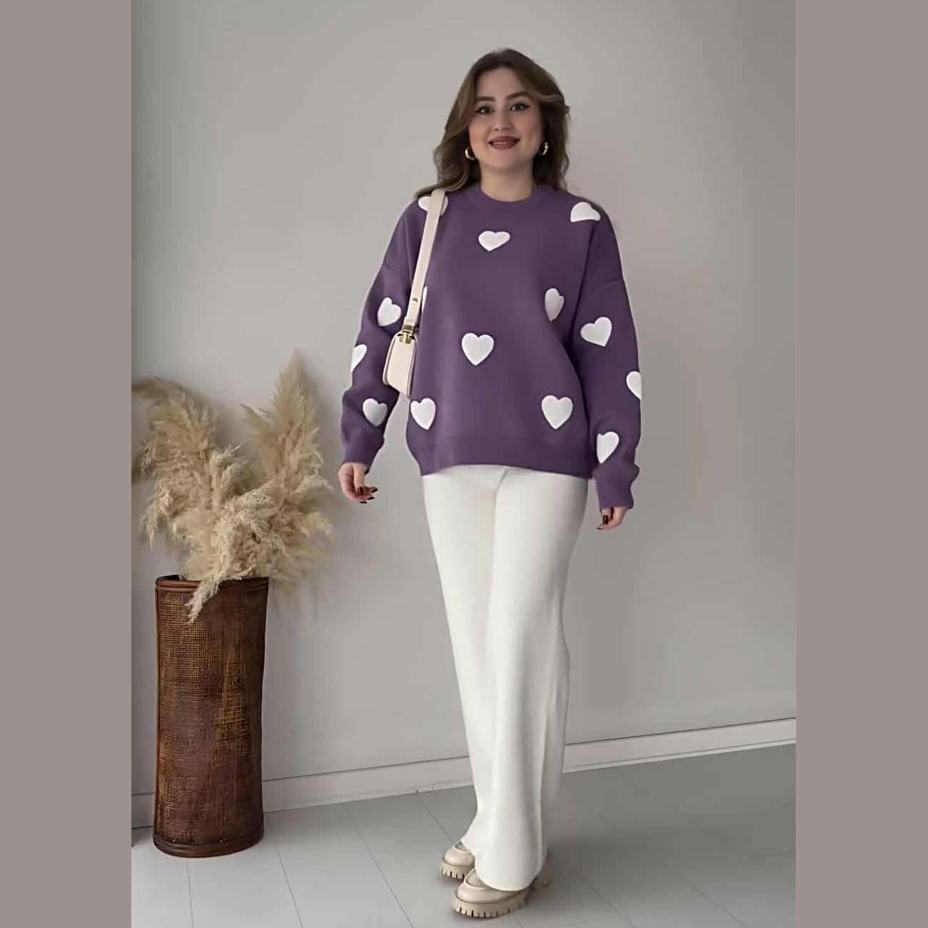 Heart Printed Sweat Style Premium Quality 2-Pcs Winter Tracksuit For Her. WWTS-20 Main image