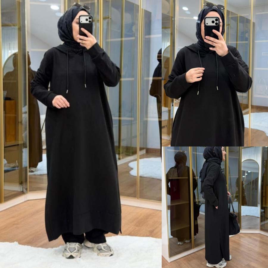 Long Pull-Over Hooded Abaya Style 2-Pcs Winter Suit. WWTS-51 Main image