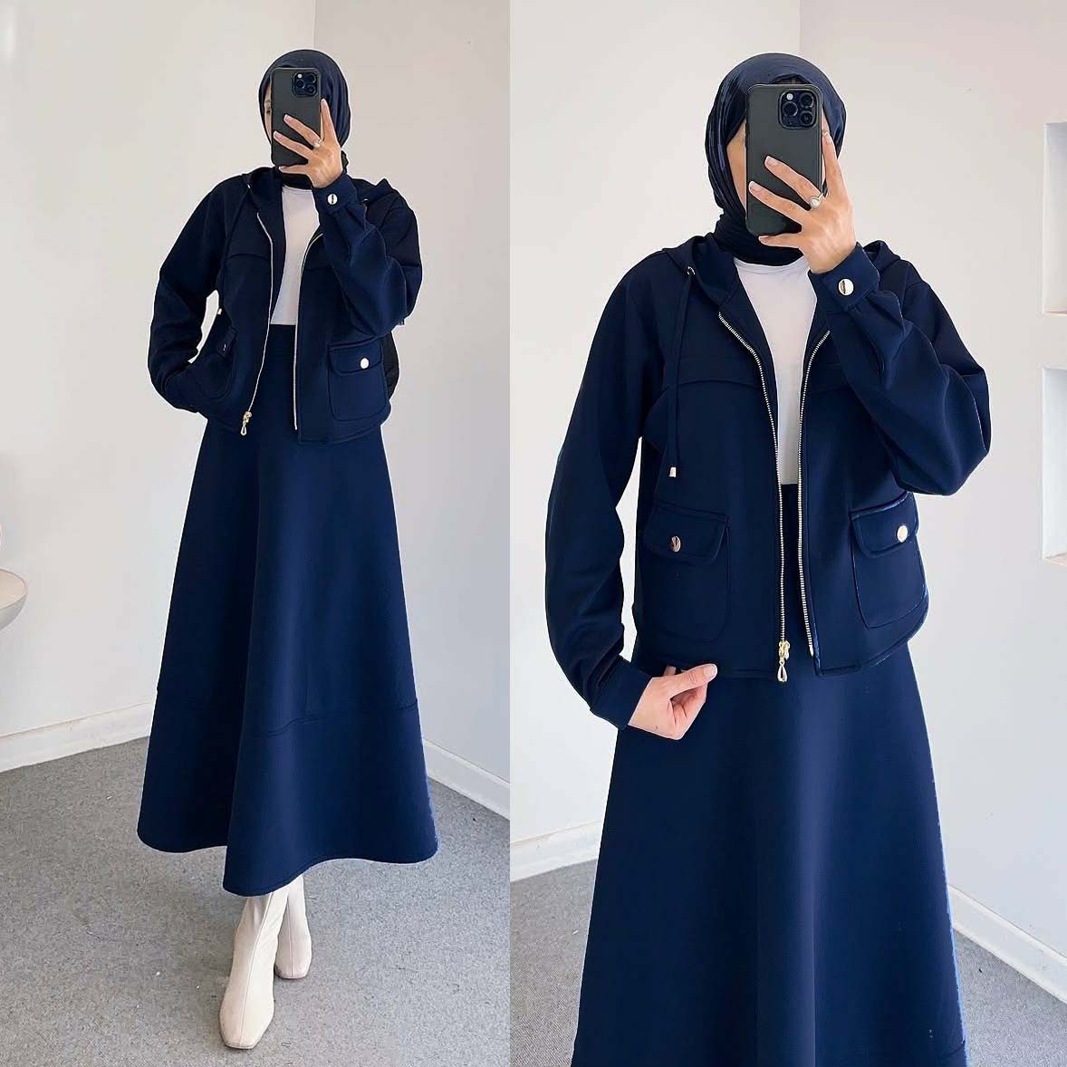 Zipper Hoodie & Skirt Style 2-Pcs Winter Co-Ord Set. WWTS-49 Main image