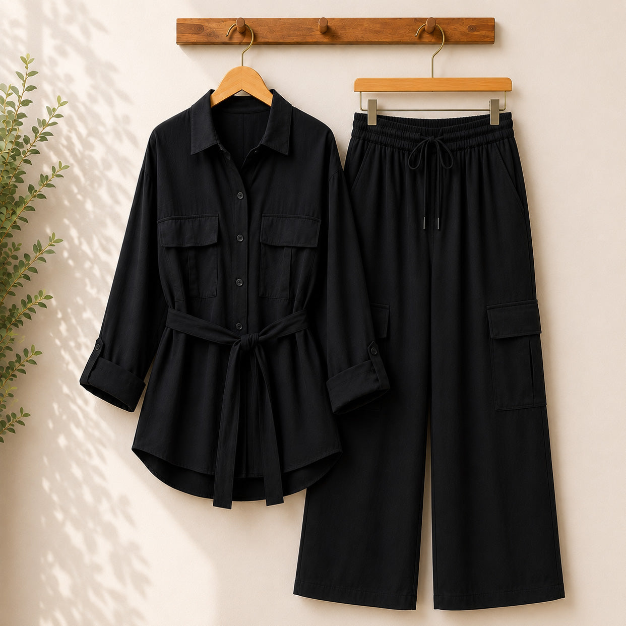 Esra Cotton-Lawn Western 4-Pocket's Cargo Style 2-Pcs Stiched Co-Ord Set. Secondary image