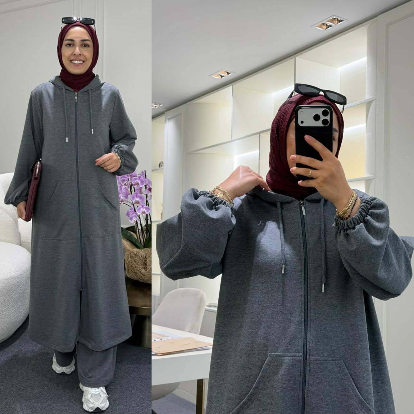 Long Zipper Hoodie Style 2-Pcs Winter Track-Suit. WWTS-55 Secondary image