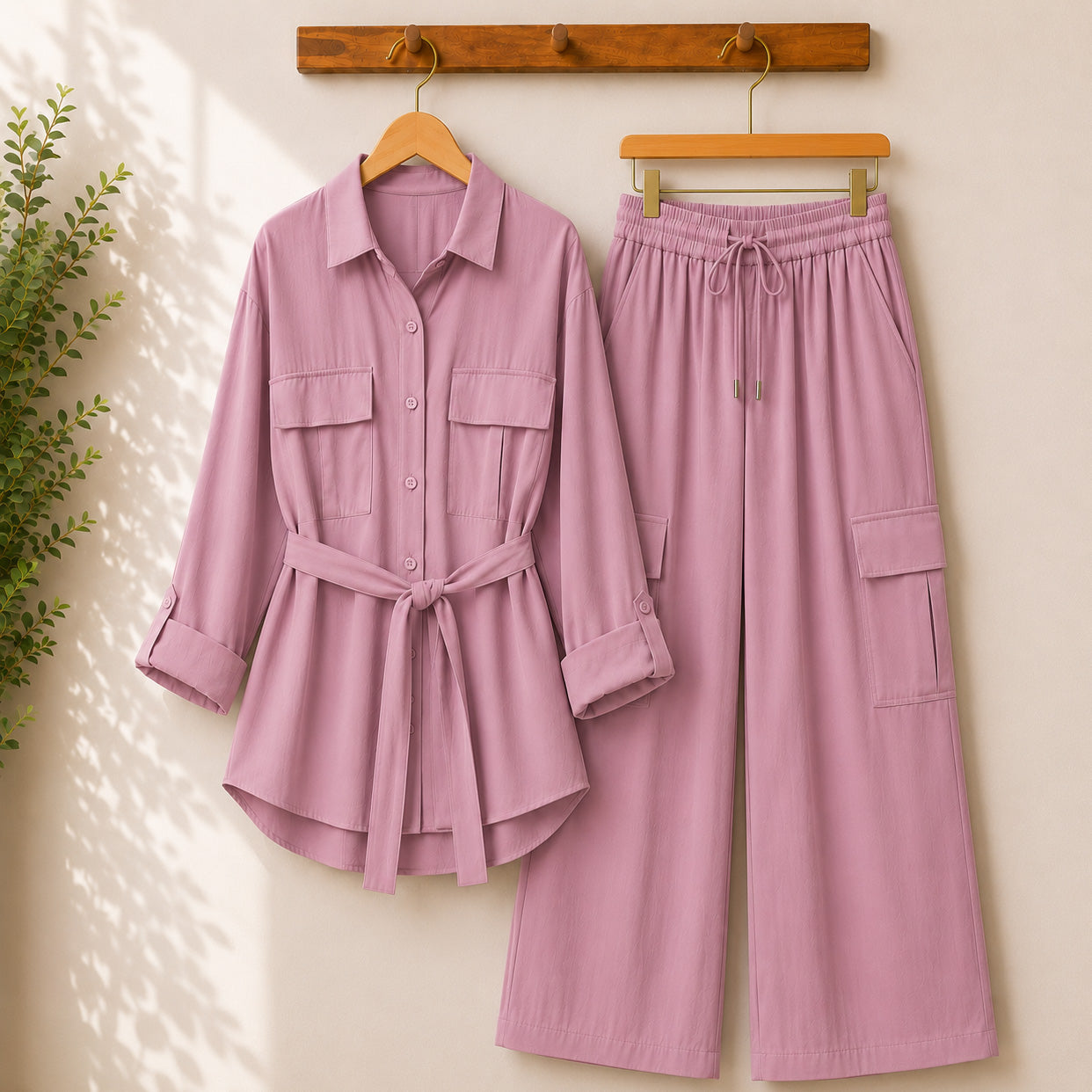 Esra Cotton-Lawn Western 4-Pocket's Cargo Style 2-Pcs Stiched Co-Ord Set. Main image