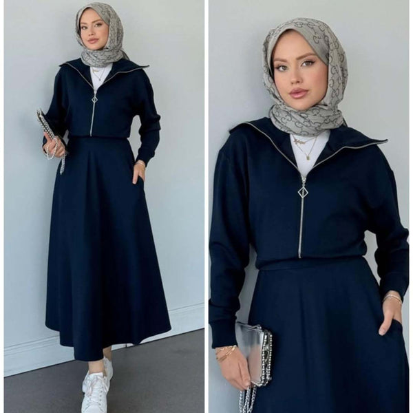 Drop Shoulder Short Jacket Skirt Style 2-Pcs Winter Co-Ord Set. WWTS-35