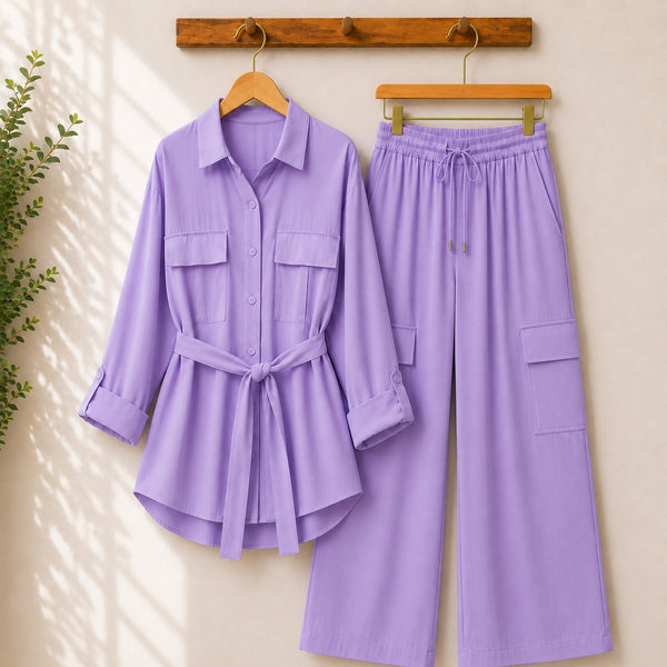 Esra Cotton-Lawn Western 4-Pocket's Cargo Style 2-Pcs Stiched Co-Ord Set.