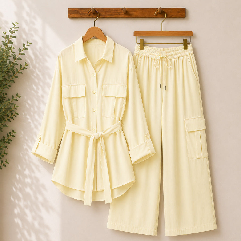 Esra Cotton-Lawn Western 4-Pocket's Cargo Style 2-Pcs Stiched Co-Ord Set.
