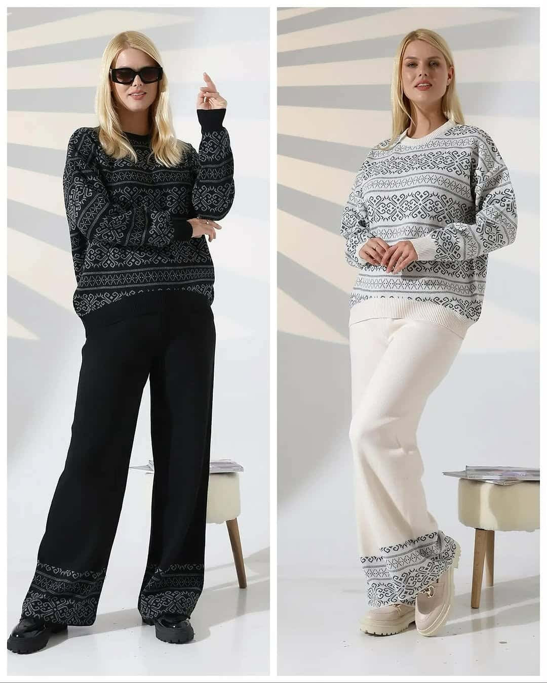 Vintage Printed Sweat-Style Premium Quality Winter 2-Pcs Tracksuit For Her. WWTS-44 Main image
