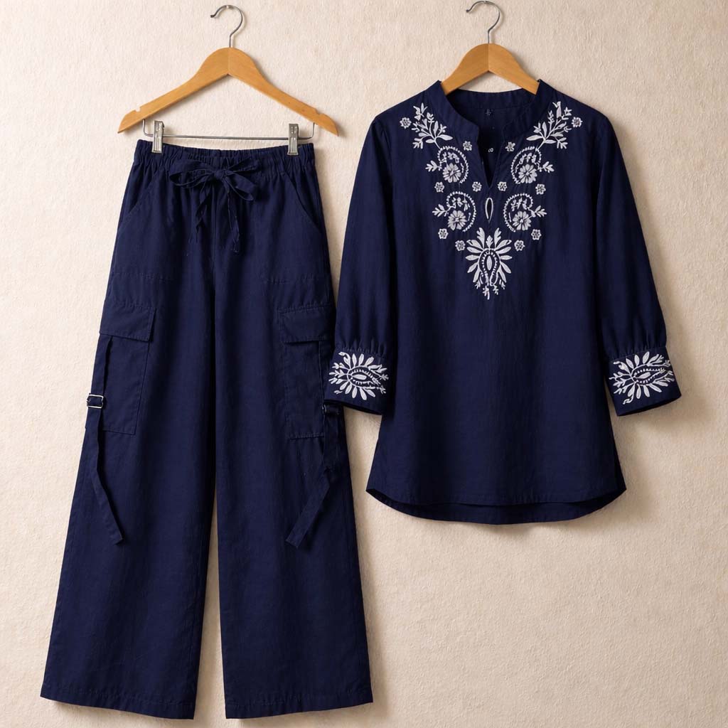Cotton Embroidered Western Shirt & Cargo Style 2-Pcs Stiched Co-Ord Set. KML-05 Secondary image