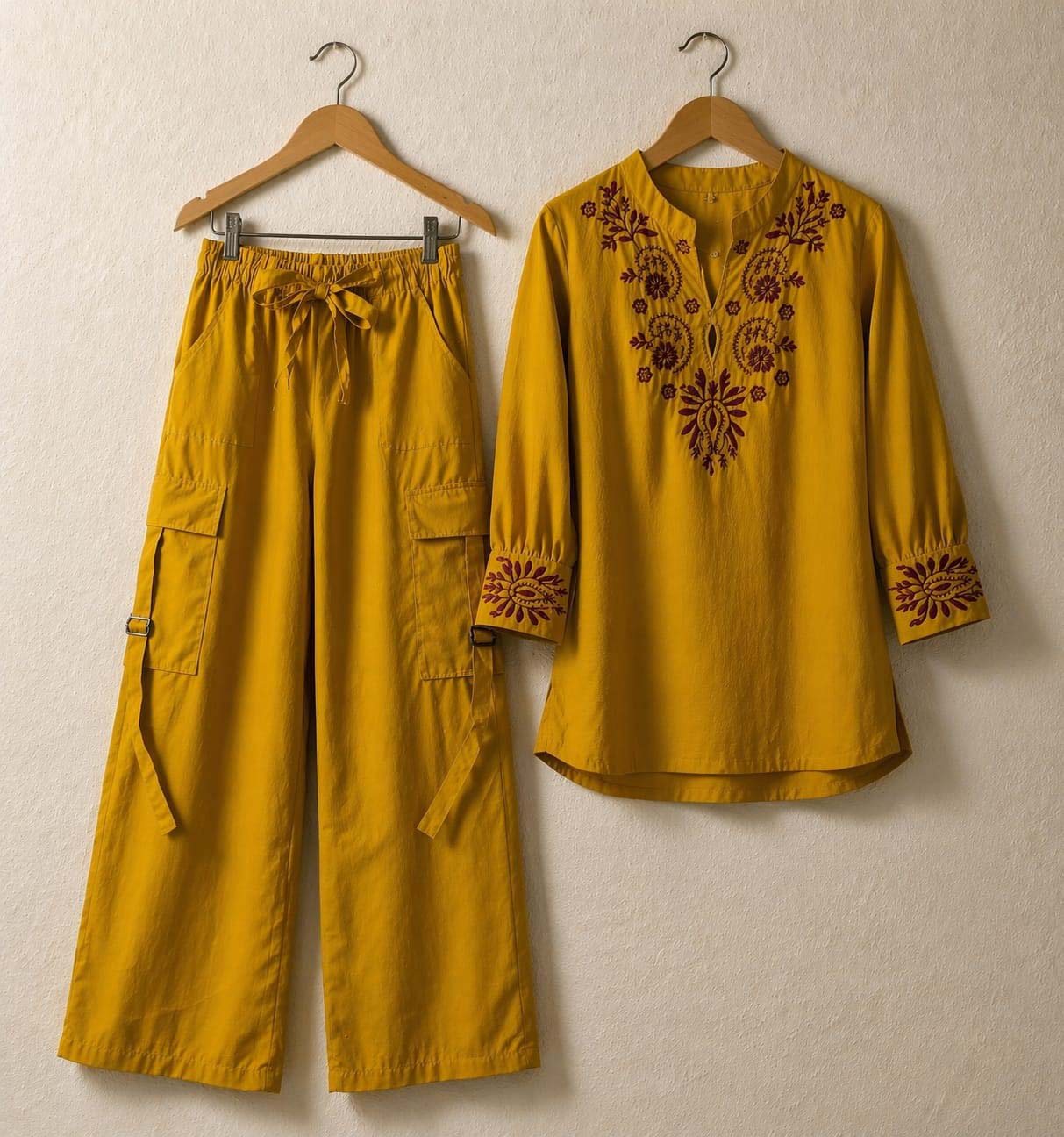 Cotton Embroidered Western Shirt & Cargo Style 2-Pcs Stiched Co-Ord Set. KML-05 Main image