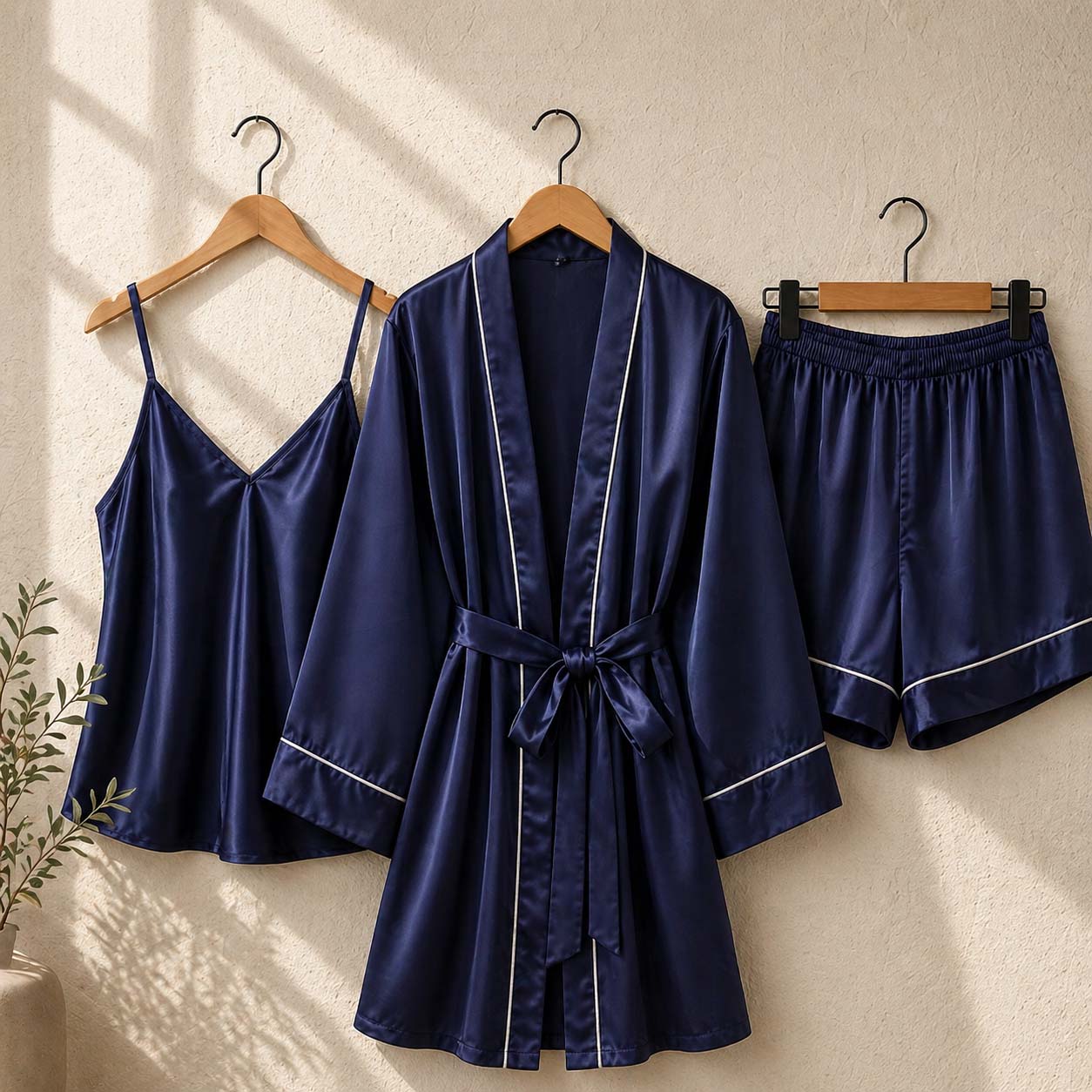 Imported Gown Style 3-Pcs Silk Nightsuit. (Gown-Inner-Short) Main image