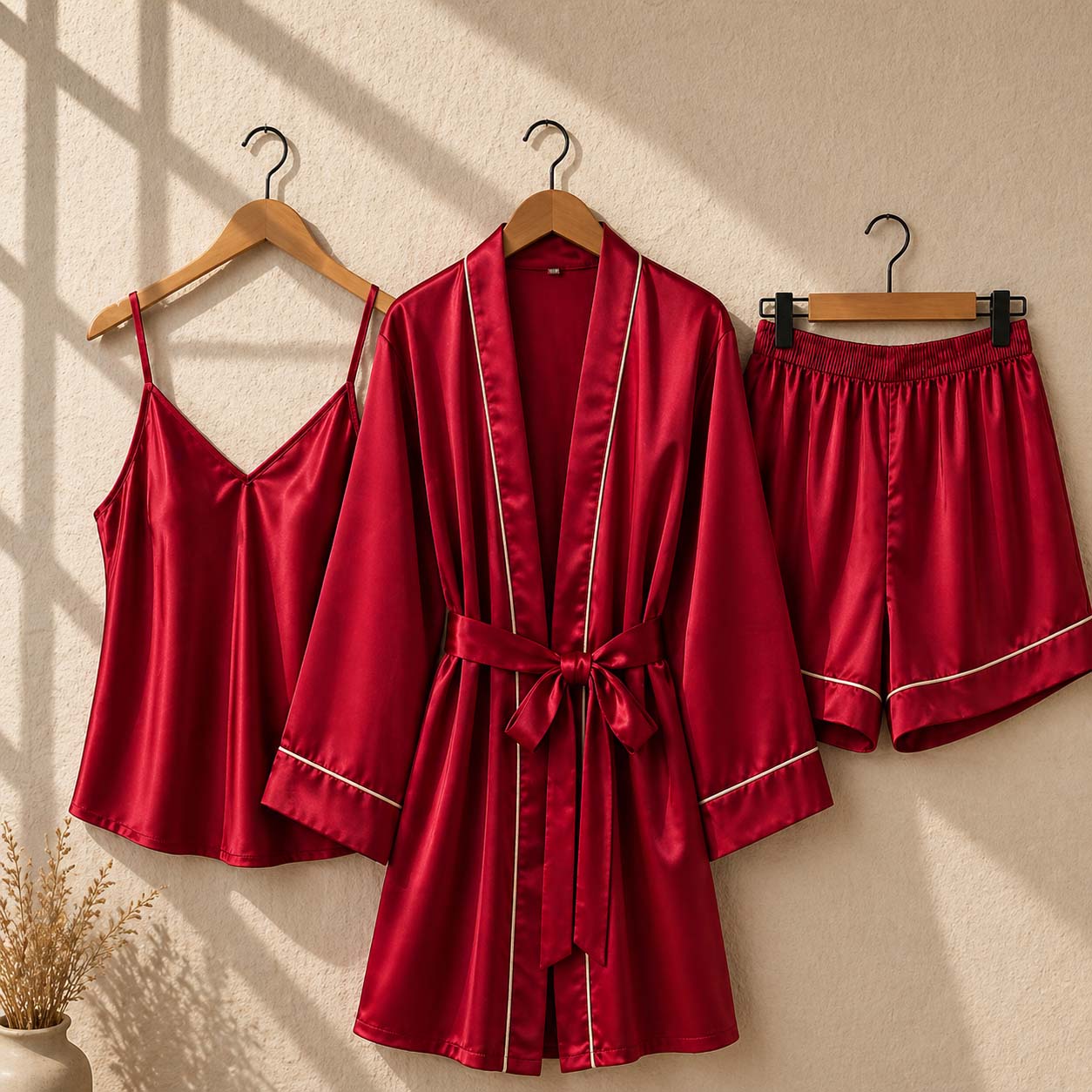 Imported Gown Style 3-Pcs Silk Nightsuit. (Gown-Inner-Short) Secondary image