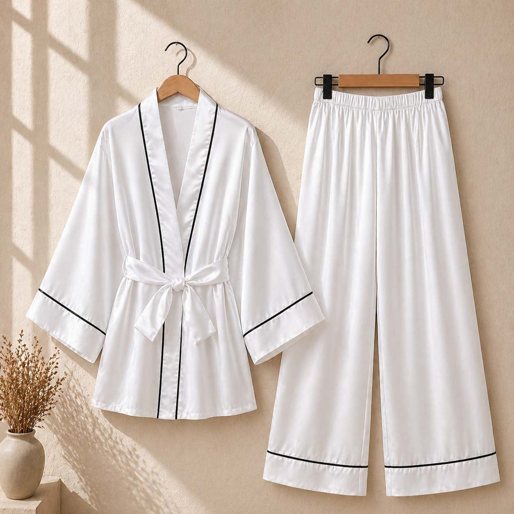 Imported Tipping-Gown Style 2-Pcs Silk Nightsuit. (Gown-Pajama)