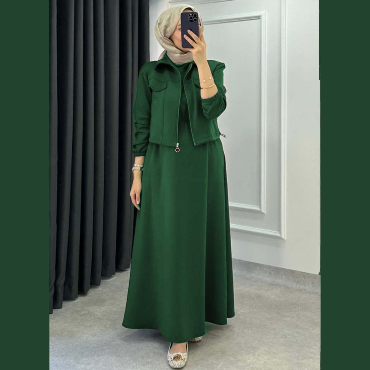 Drop Shoulder Short Jacket Maxi Style 2-Pcs Winter Co-Ord Set. WWTS-15 V3 Secondary image