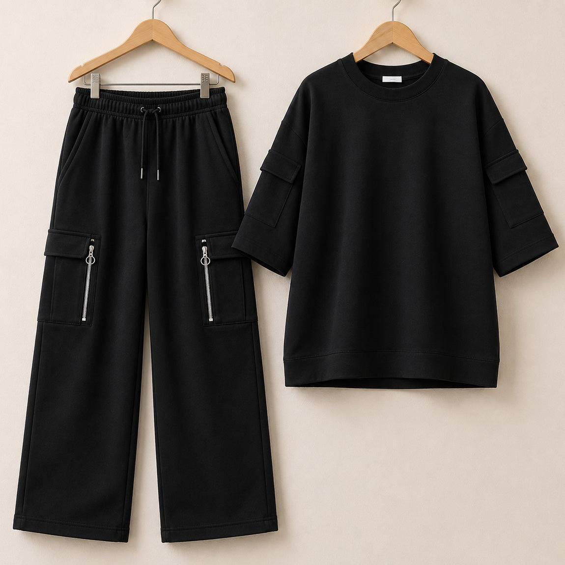 Drop-Shoulder 6-Pocket Cargo Zipper Style Western 2-Pcs Summer Tracksuit For Her. WSTS-07 V3 Secondary image