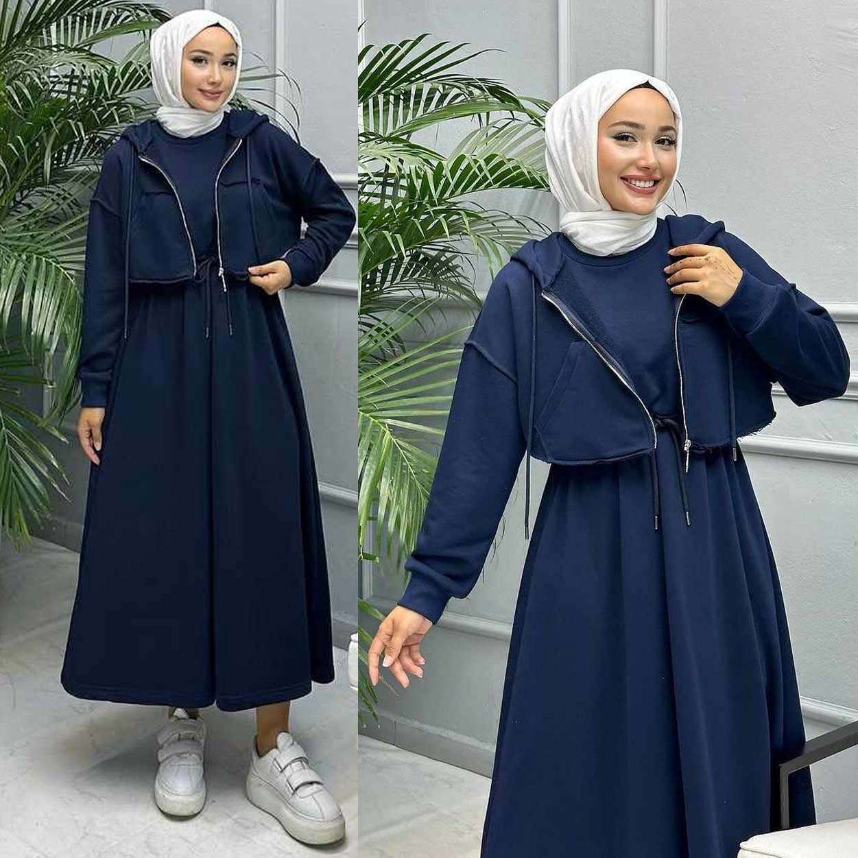 Drop Shoulder Short Hooded Maxi Style 2-Pcs Winter Co-Ord Set. WWTS-16 Secondary image