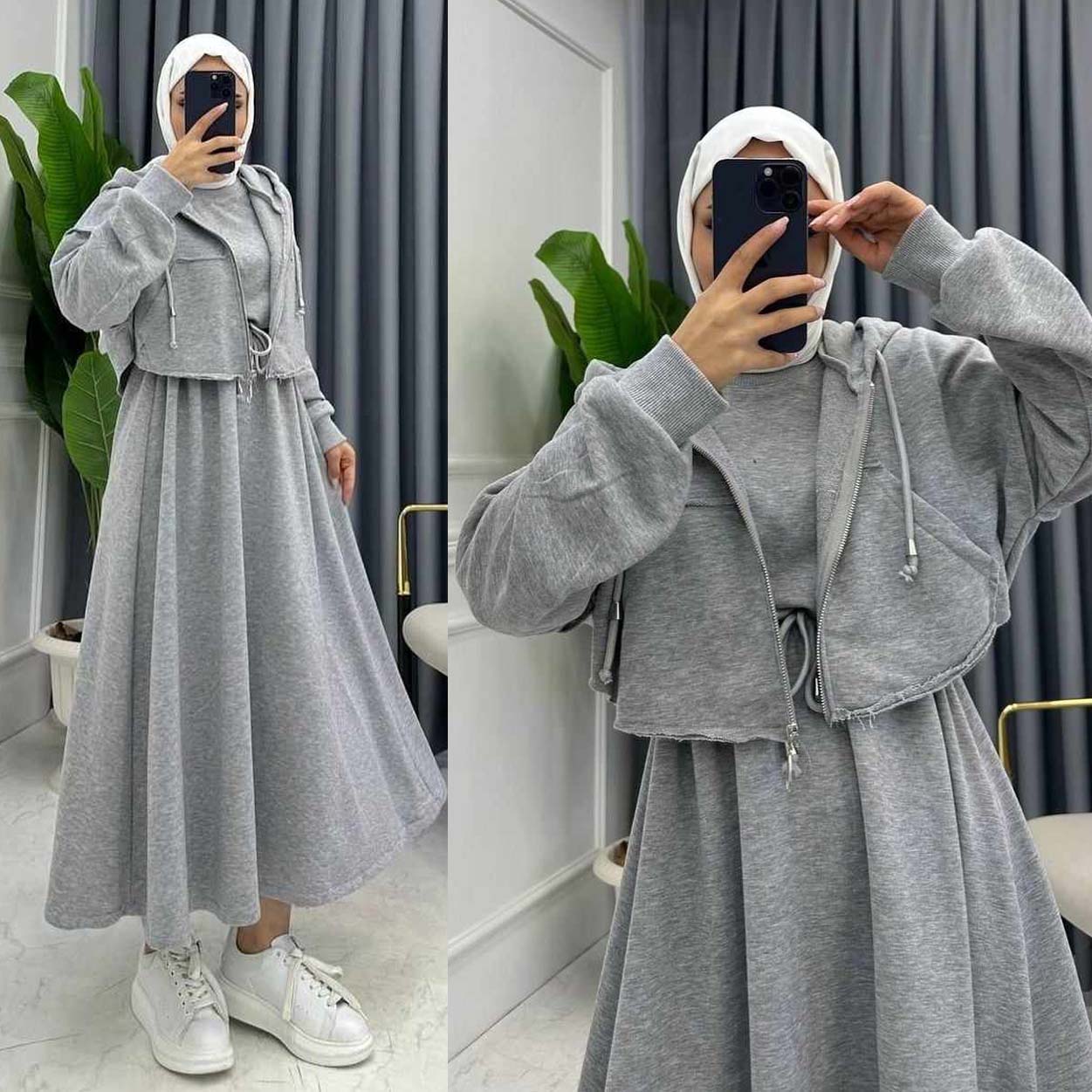 Drop Shoulder Short Hooded Maxi Style 2-Pcs Winter Co-Ord Set. WWTS-16 Main image